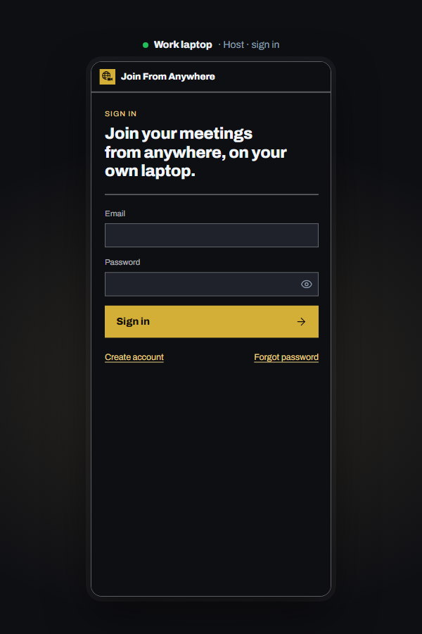 The side panel showing the sign-in form with email and password fields.
